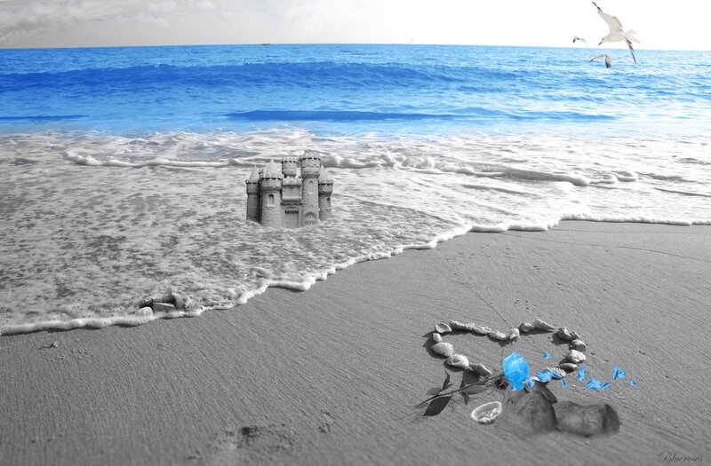 Sandcastle on Beach — Blue, Serene
