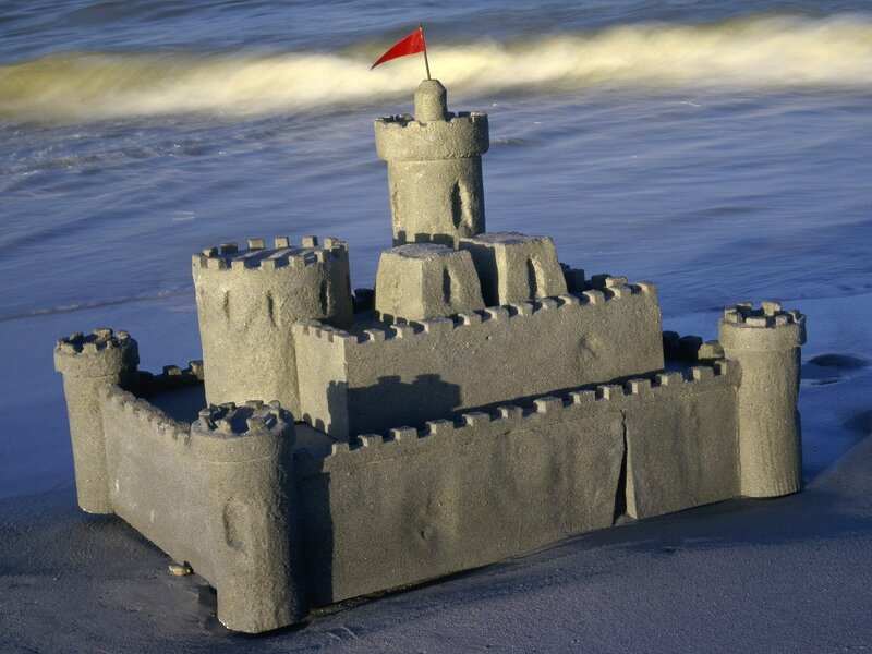 Sandcastle on Beach — Gray, Serene, Sunset
