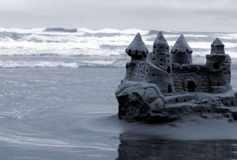 Sandcastle on Beach — Gray