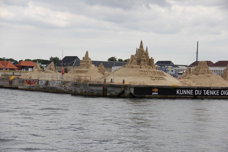 Sandcastles at a harbor