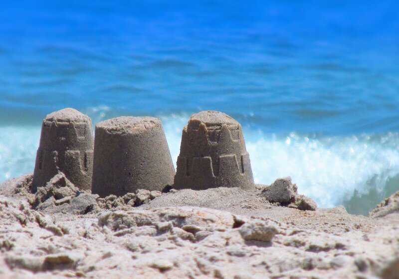 Sandcastles on Beach — Blue