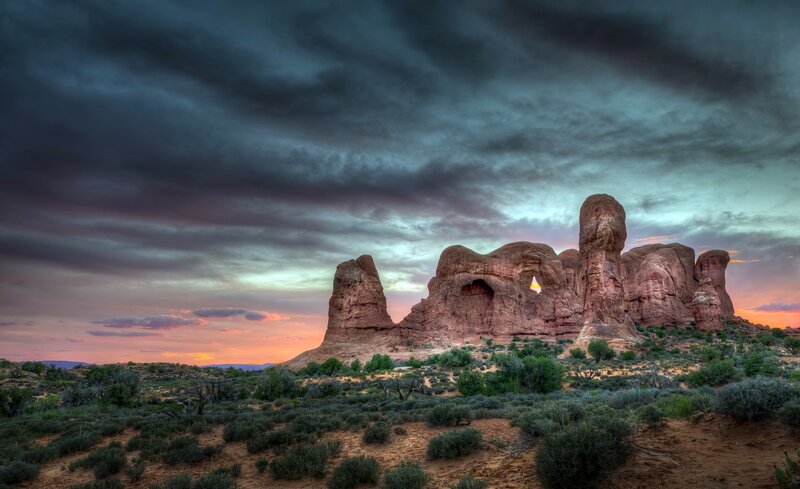 Sandstone Arch Formation — Orange, Dramatic, Sunset, Photograph