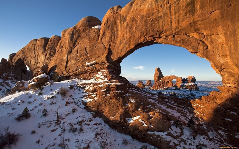 Sandstone Arch in Snow — Orange