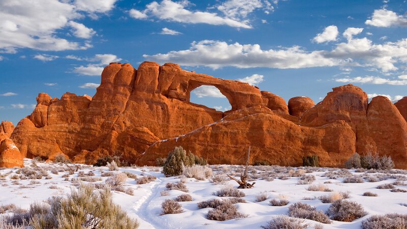 Sandstone Arch in Snow — Red