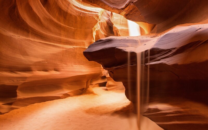 Sandstone Canyon Walls — Orange, Dramatic, Photograph, Light Beam, Rock Formations