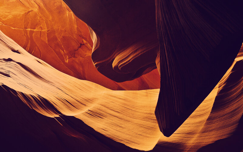 Sandstone Canyon Walls — Orange, Dramatic, Photograph, Rock, Light, Shadow