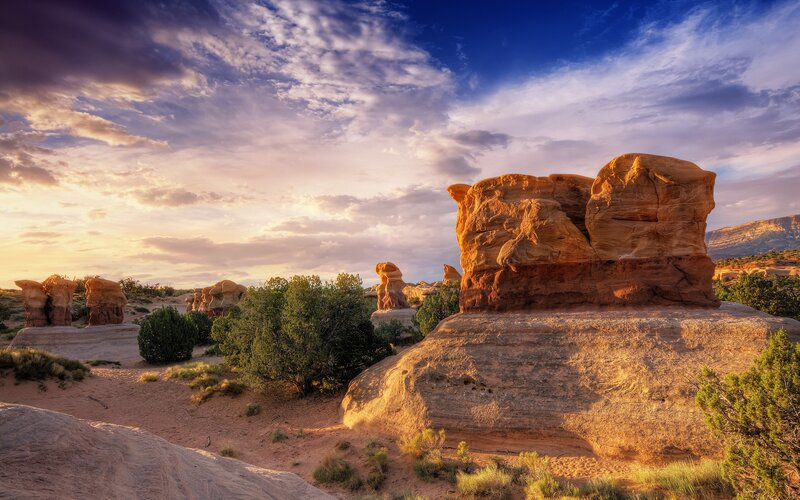 Sandstone Rock Formations — Blue, Dramatic, Sunset