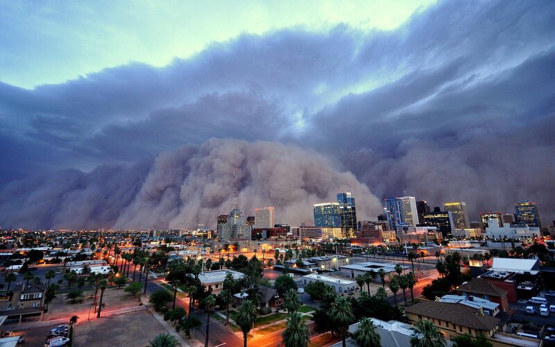 Sandstorm over city skyline