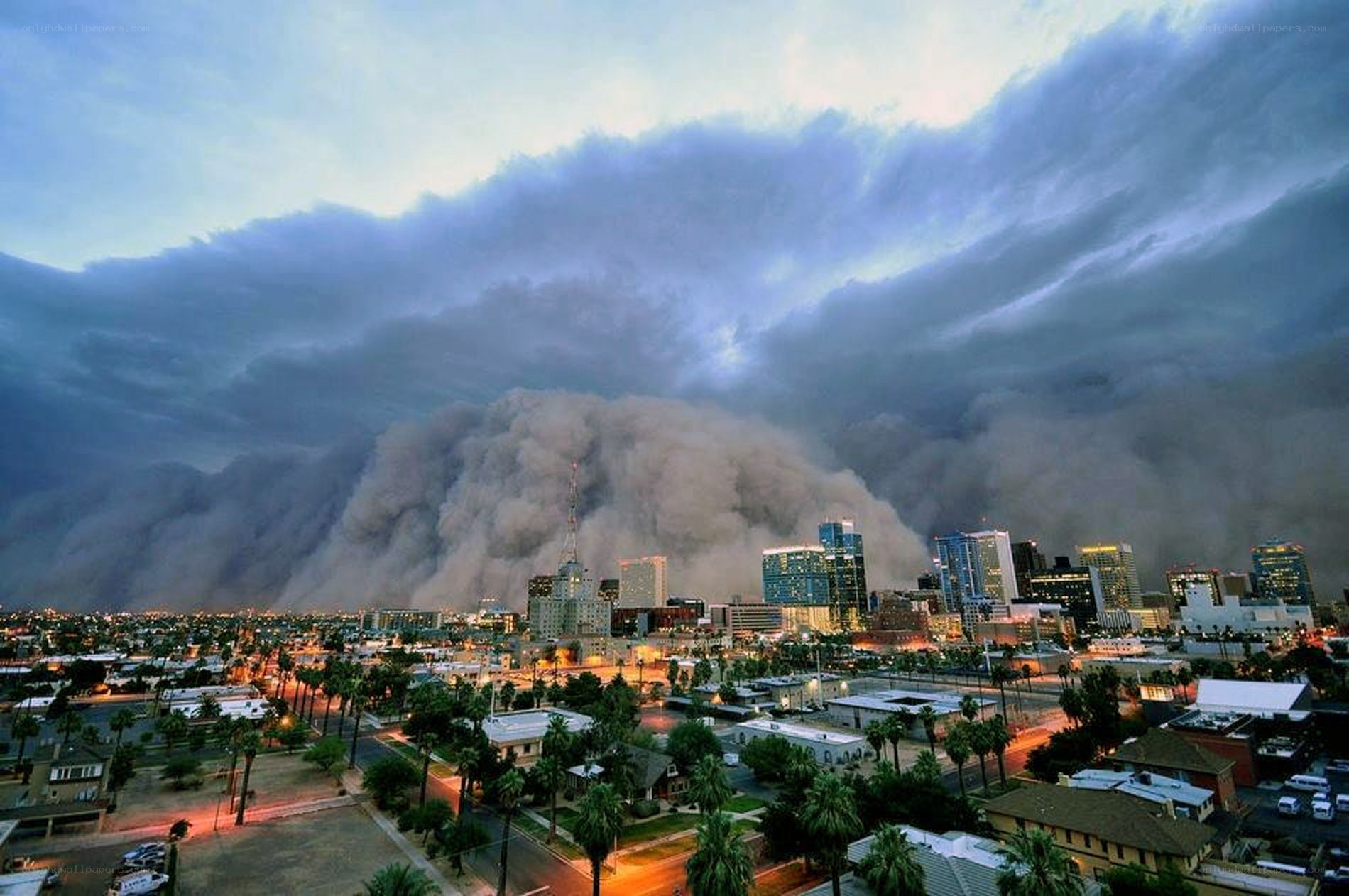 Sandstorm over city skyline