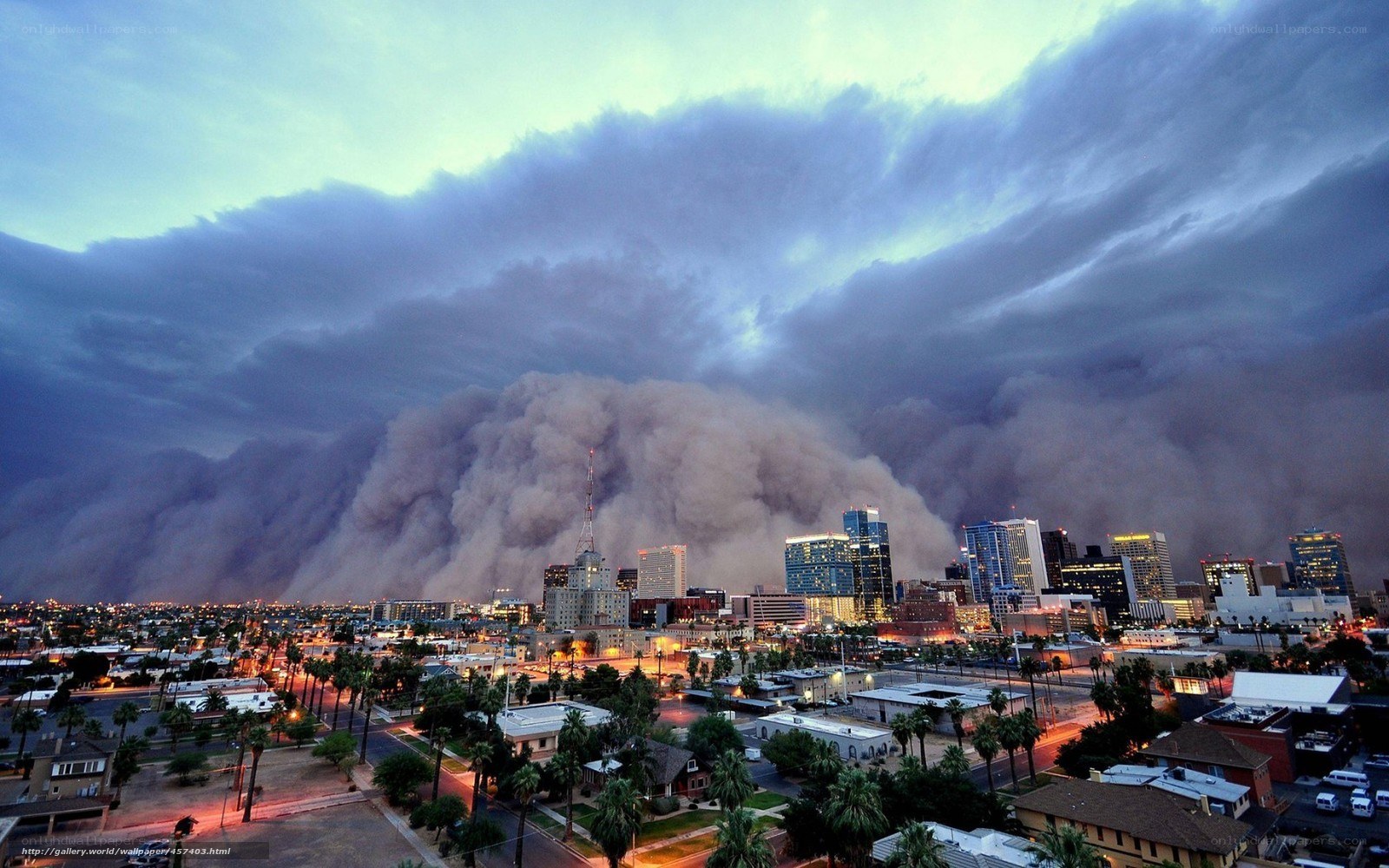 Sandstorm over city skyline