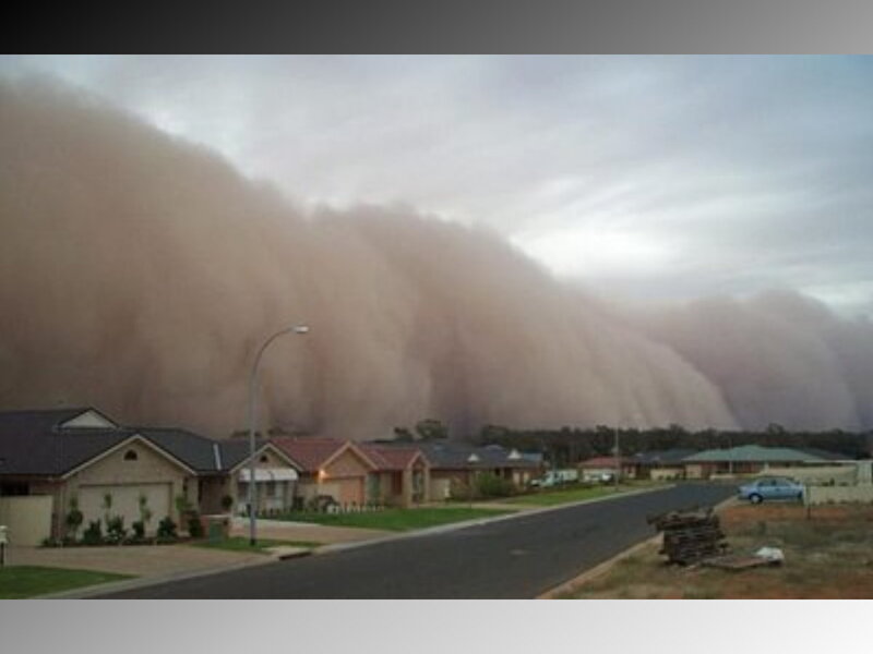Sandstorm over suburban neighborhood