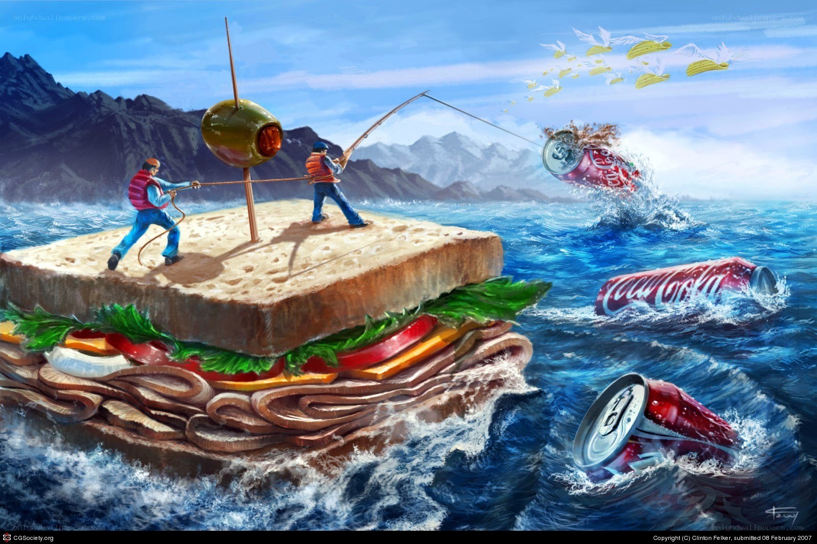 Sandwich boat in ocean
