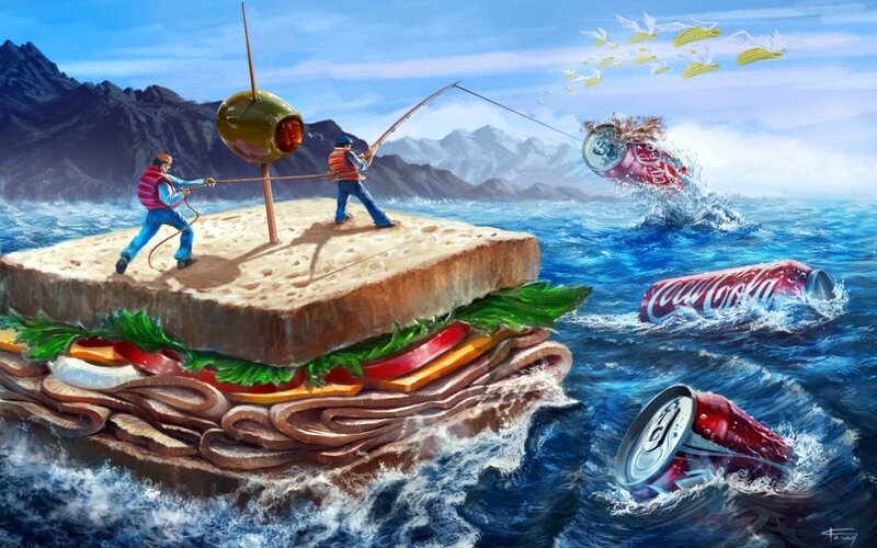Sandwich boat in soda sea