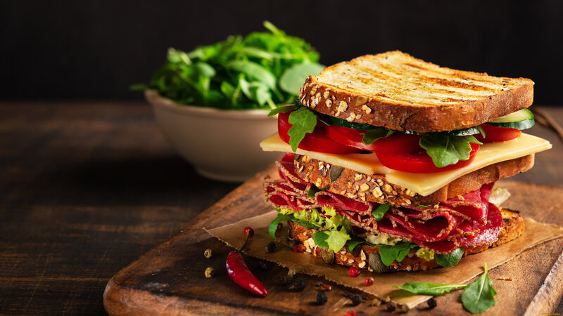 Sandwich on Wooden Board