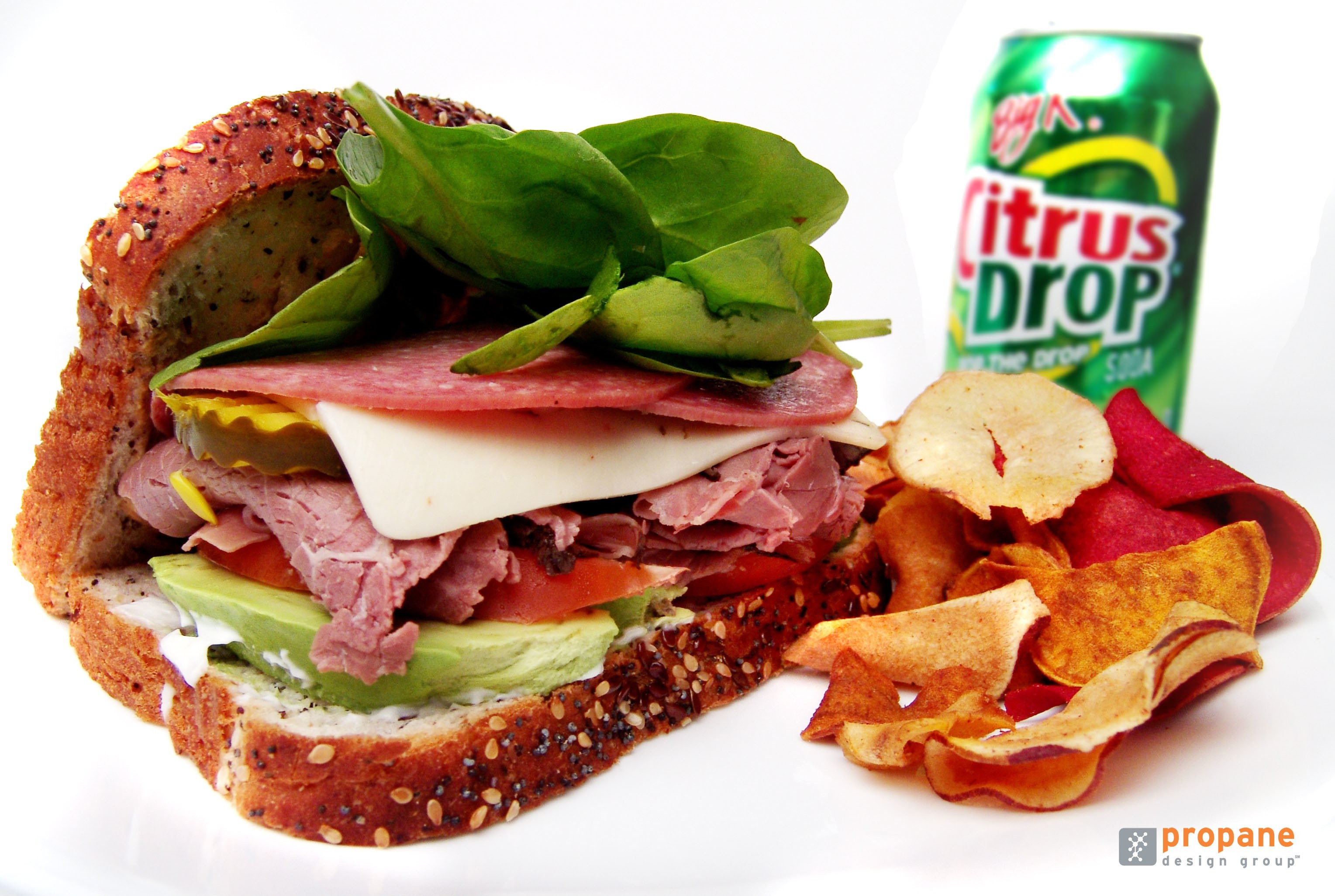 sandwich with chips and soda