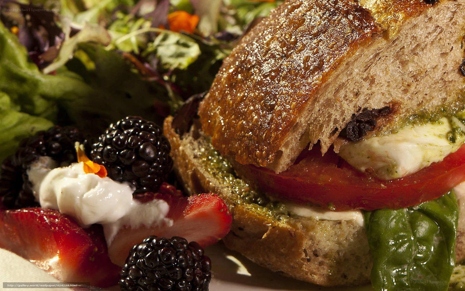 sandwich with salad and berries