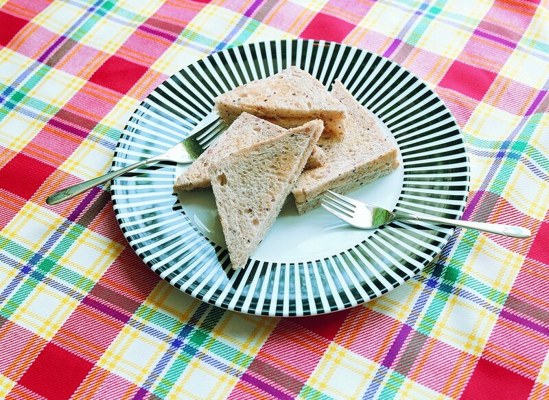 Sandwiches on a plaid table