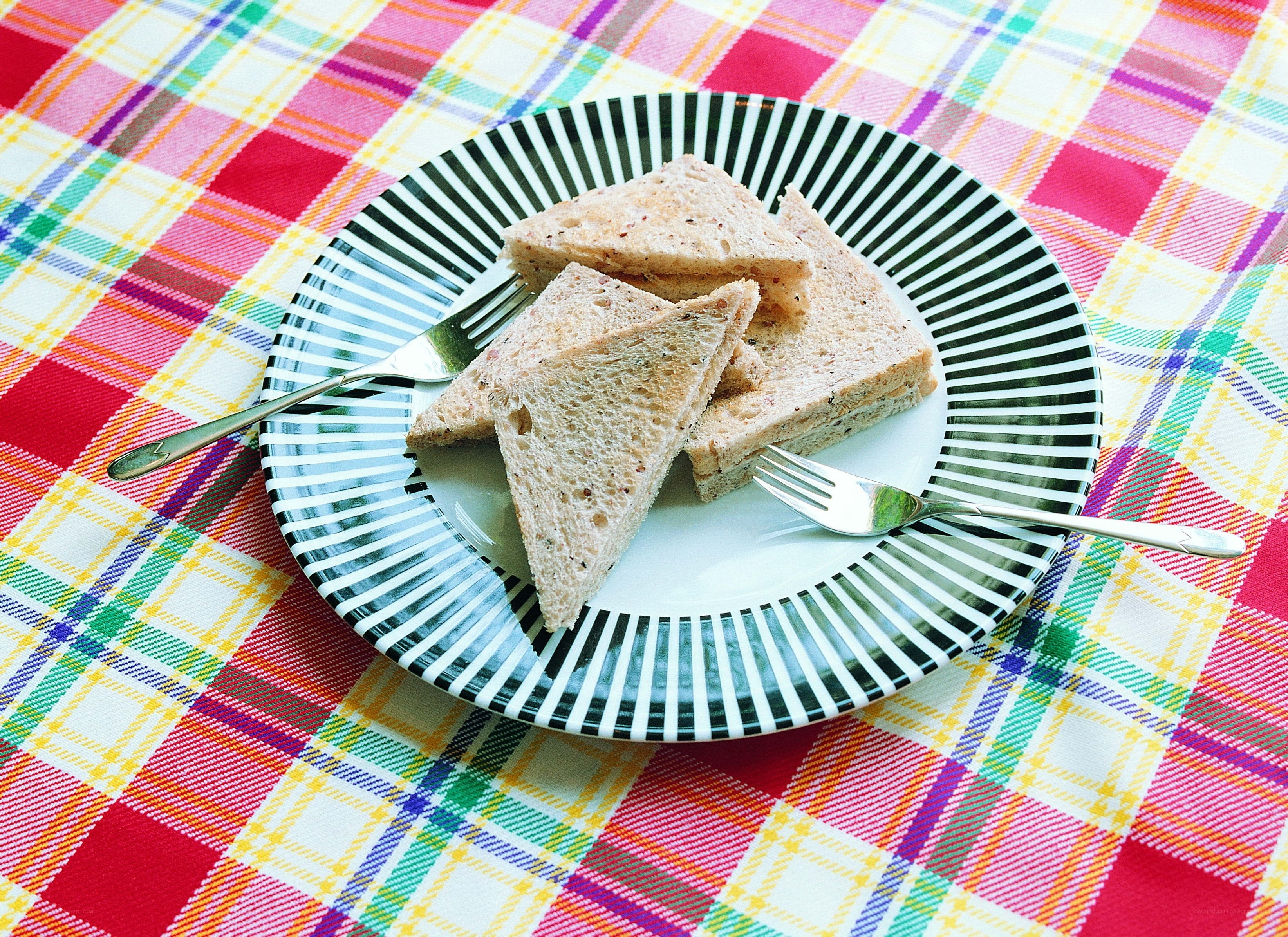 Sandwiches on a plaid table