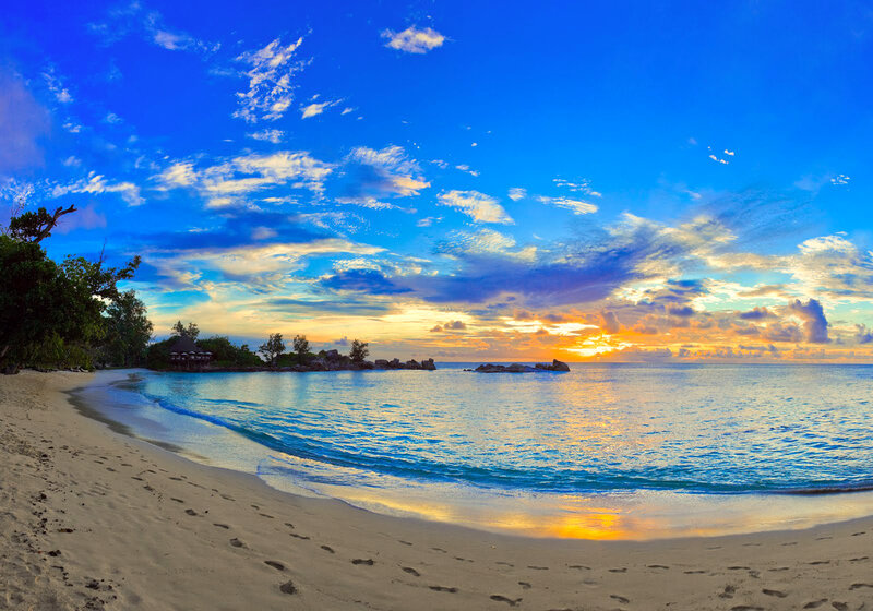 Sandy Beach at Sunset — Blue, Serene, Photograph