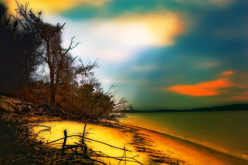 Sandy Beach at Sunset — Orange, Dramatic