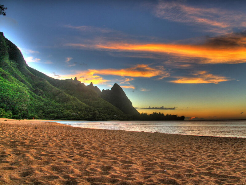 Sandy Beach at Sunset — Orange, Serene