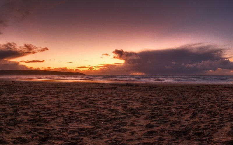 Sandy Beach at Sunset — Purple, Dramatic