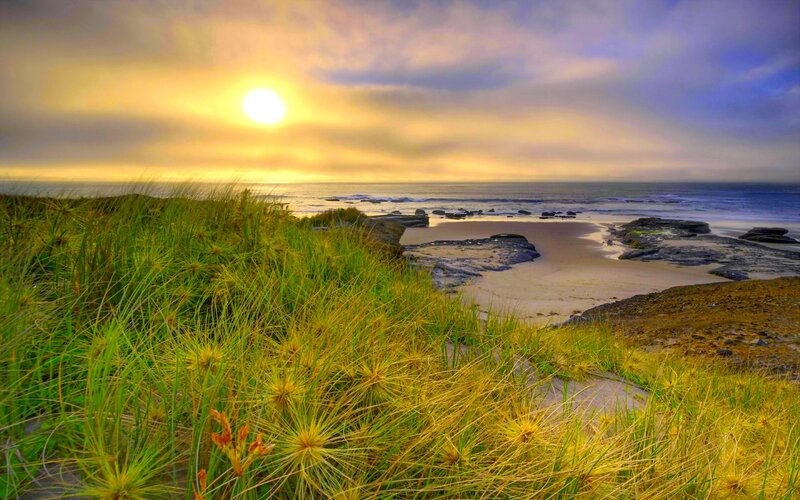 Sandy Beach at Sunset — Yellow