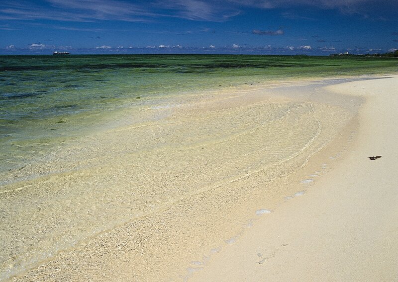 Sandy Beach with Clear Water — Blue, Serene