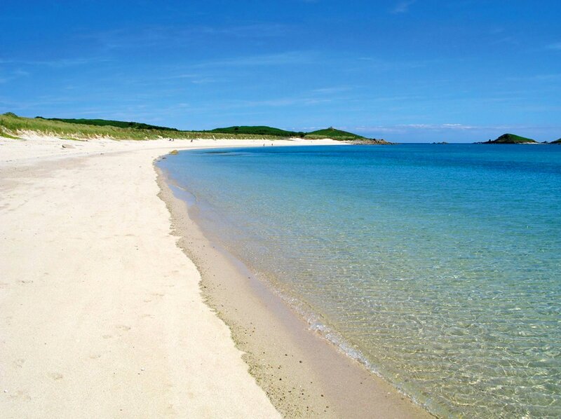 Sandy Beach with Clear Water — Blue