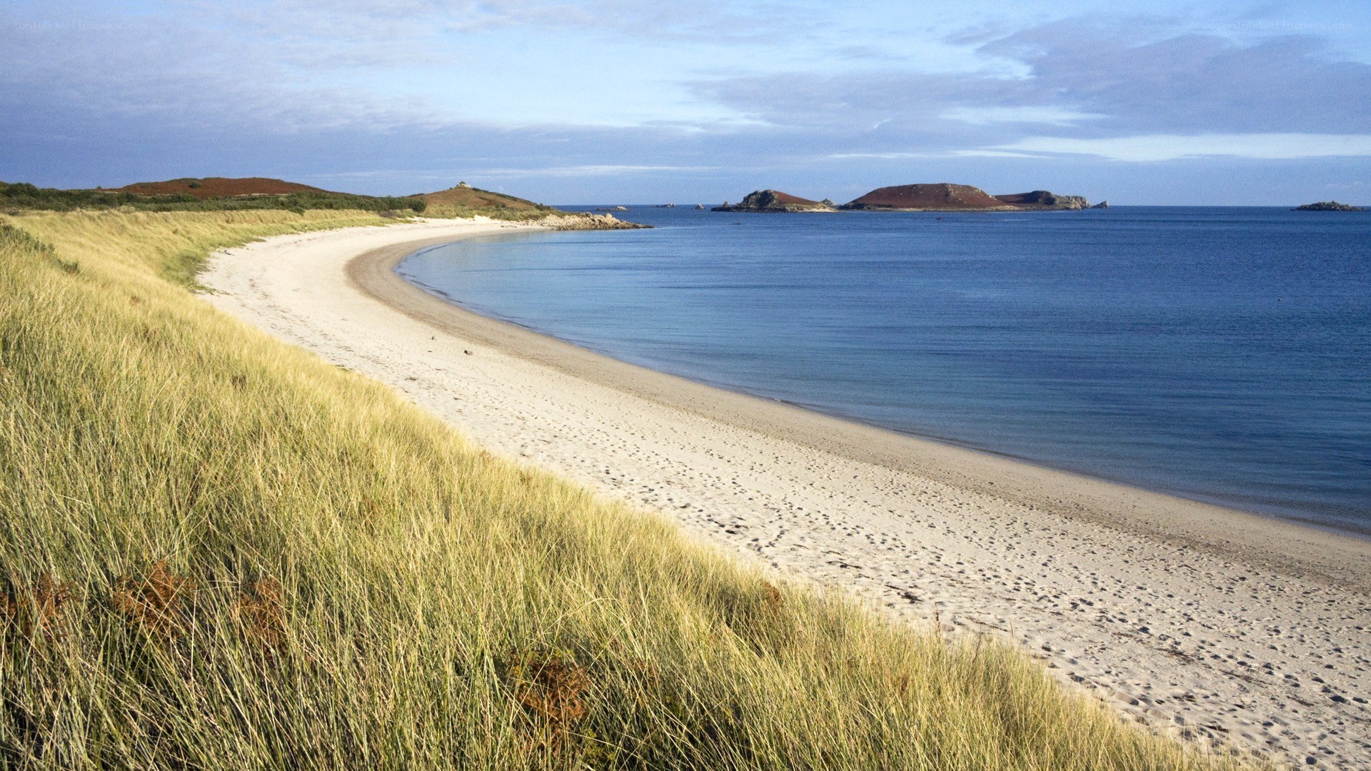 sandy beach with dunes and islands