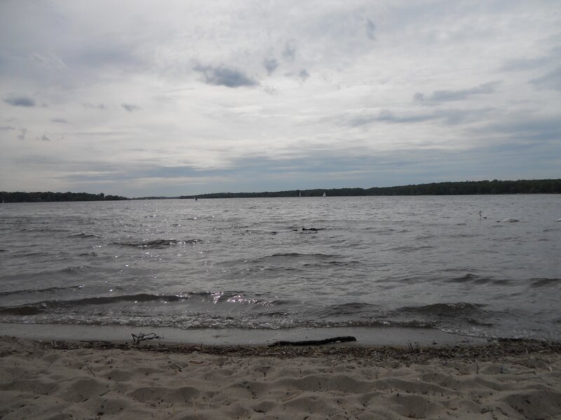 sandy beach with lake view