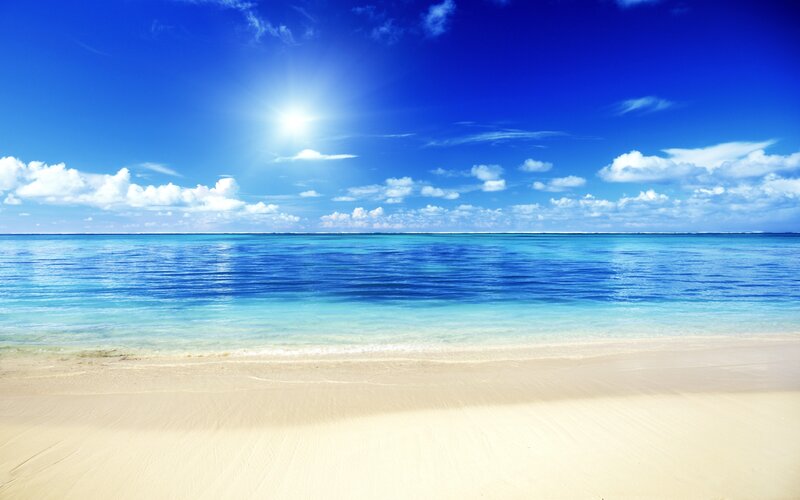 Sandy Beach with Ocean — Blue, Serene, Afternoon