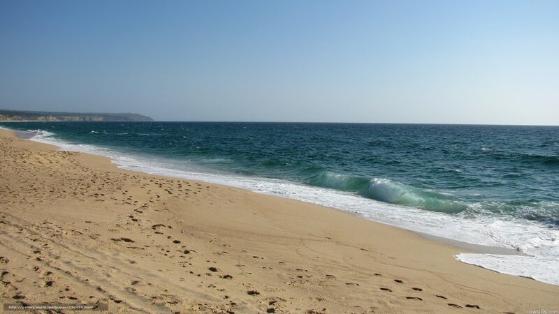 Sandy Beach with Ocean Waves — Blue