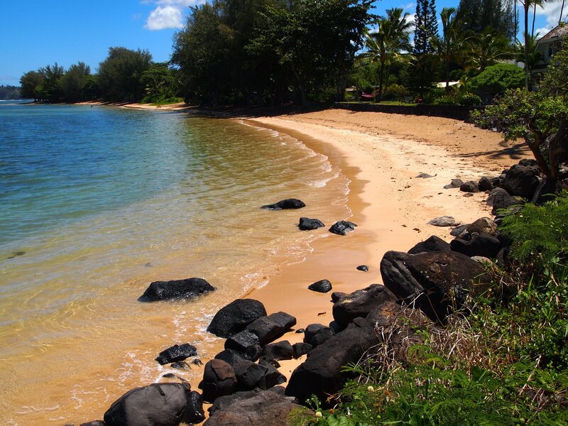 Sandy Beach with Rocks — Blue, Serene