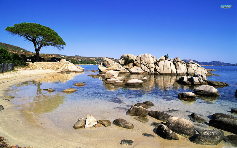 Sandy Beach with Rocks — Blue