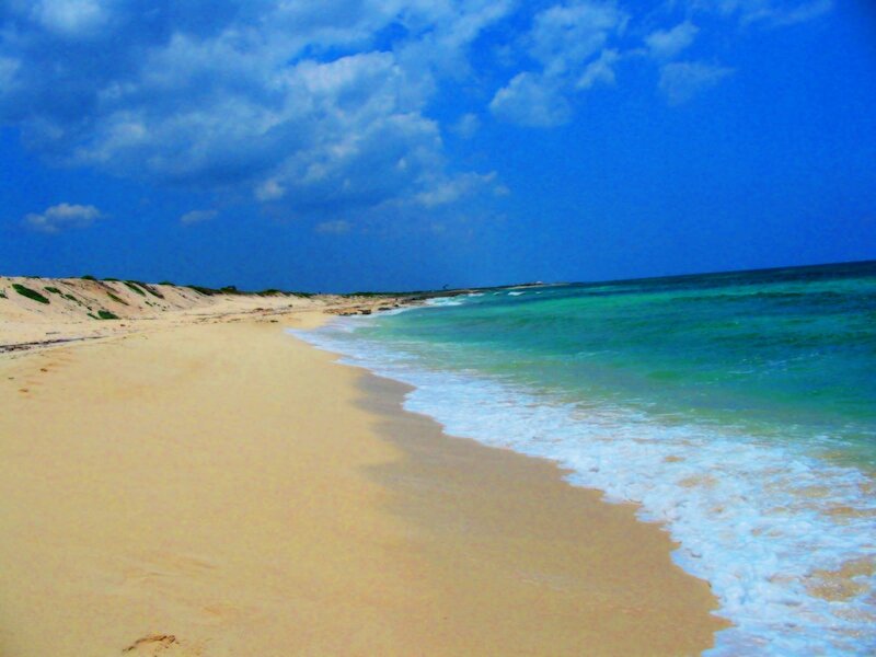 sandy beach with turquoise water