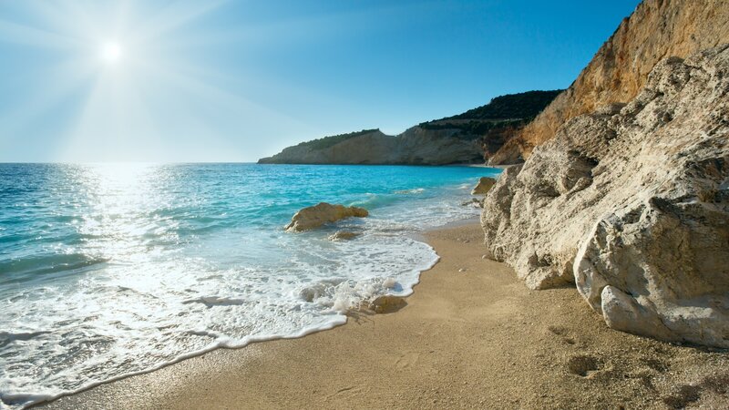 Sandy Beach with Waves — Blue, Serene, Afternoon, Photograph, Ocean