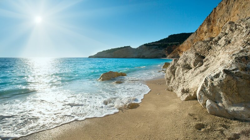 Sandy Beach with Waves — Blue, Serene, Afternoon, Photograph