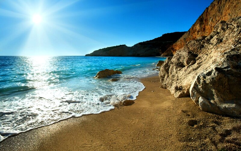 Sandy Beach with Waves — Blue