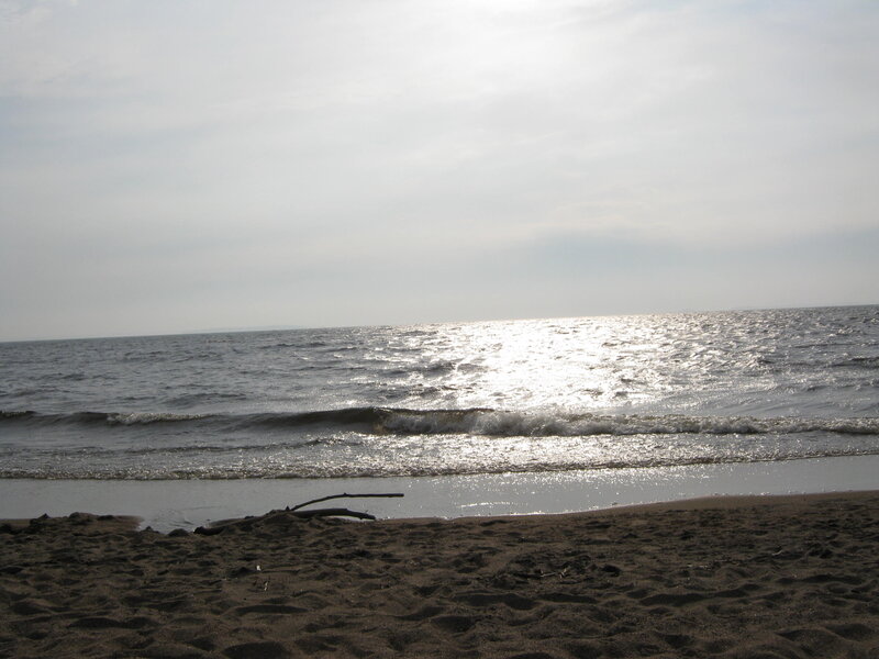 Sandy Beach with Waves — Gray