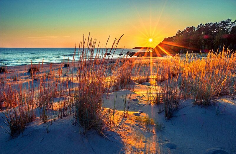 Sandy Dunes at Sunset — Orange, Serene, Photograph