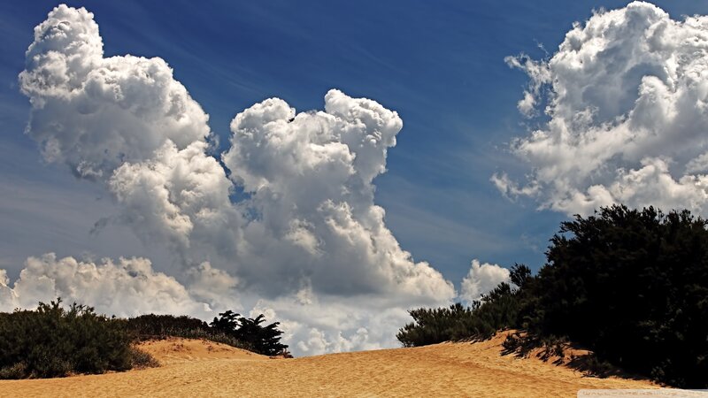 Sandy dunes under cloudy sky