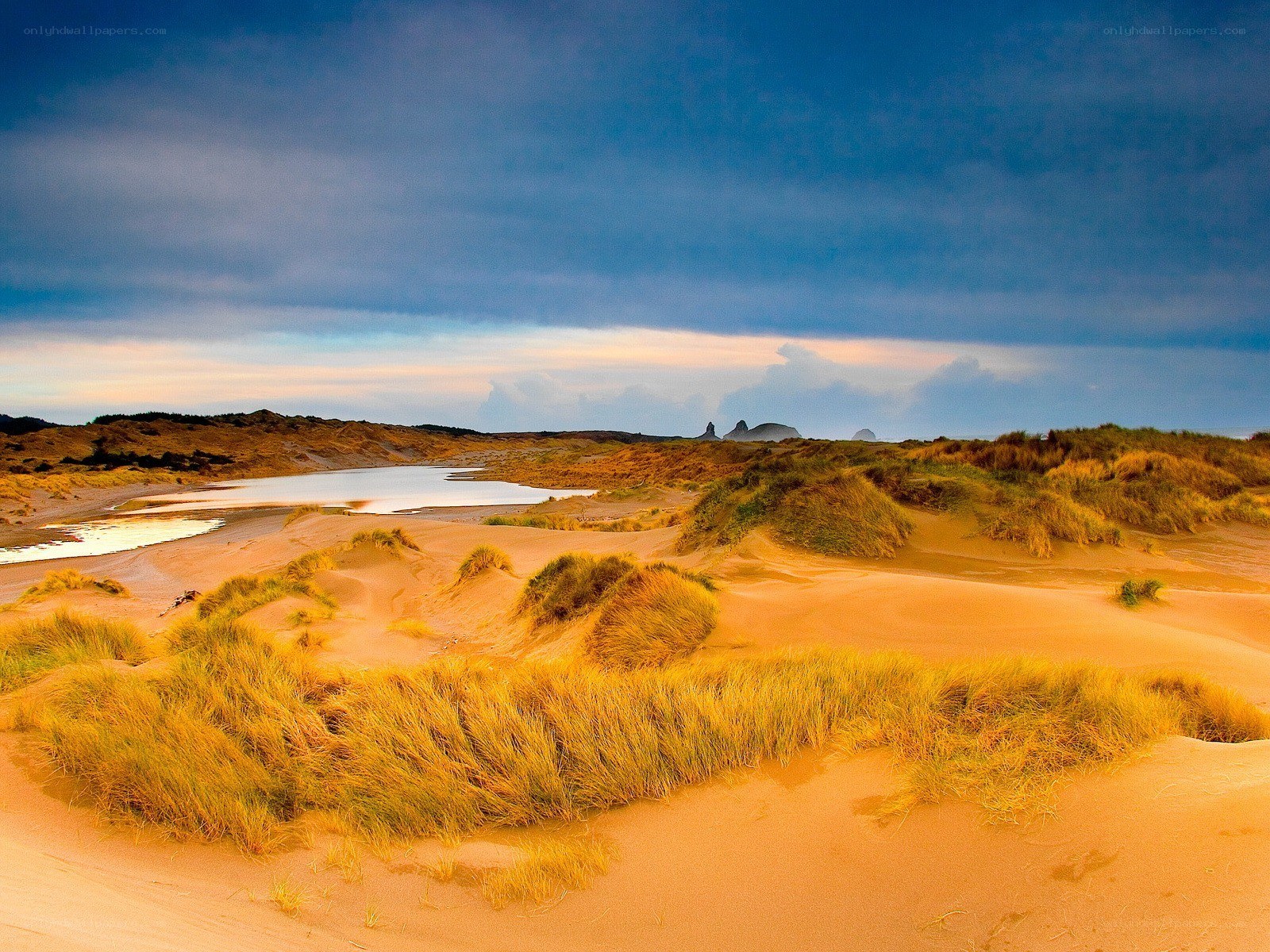 sandy dunes with coastal lagoon