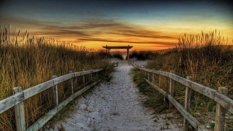 Sandy Path to Beach — Orange, Serene, Sunset