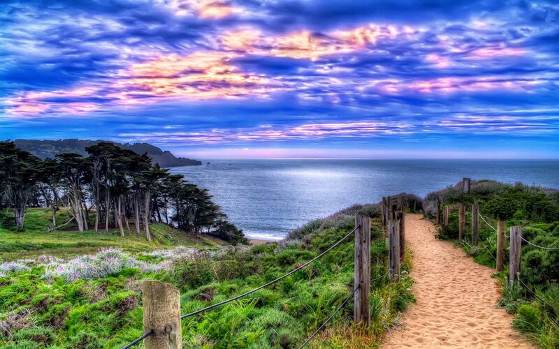 Sandy Path to Ocean — Blue, Dramatic