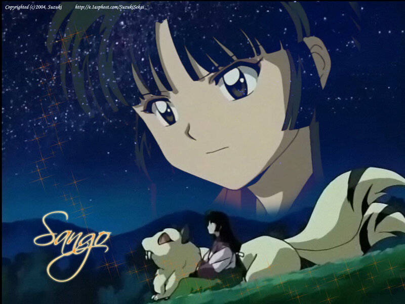 Sango and her companions under the stars