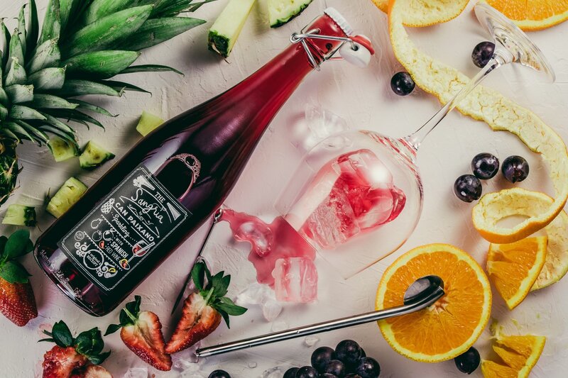 Sangria Bottle and Fruit