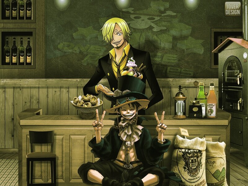 Sanji and Luffy in a bar