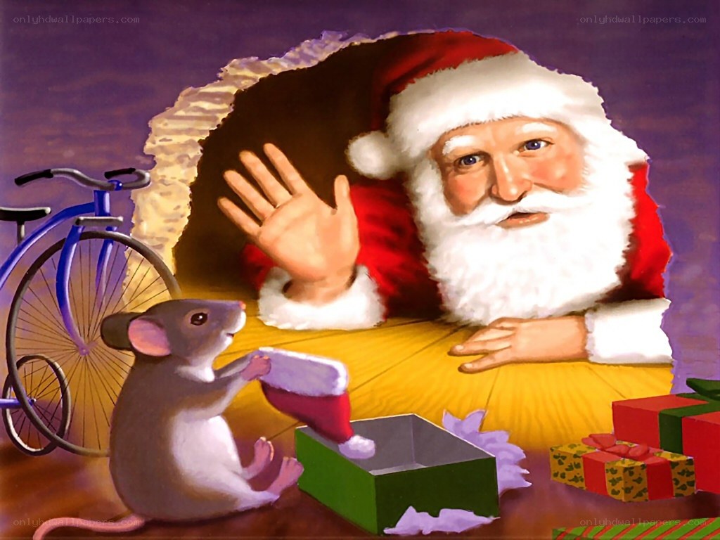 Santa and a mouse with gifts