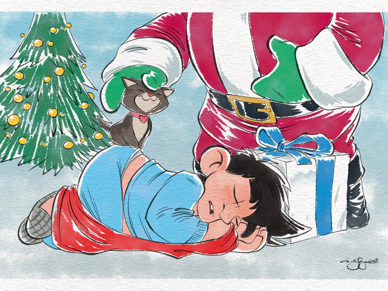 Santa and child sleeping